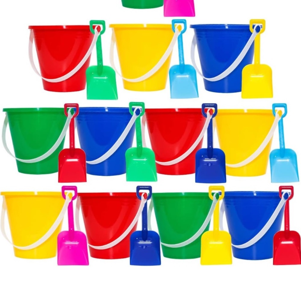 A dozen  new  kids Sand Buckets with Shovels